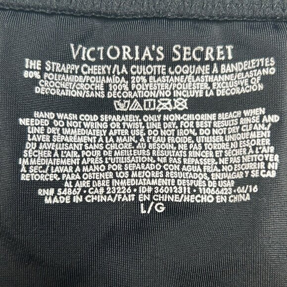 Victoria's Secret L Black Strappy Cheeky Bikini Bottom Crochet Side Gold Label - Picture 6 of 9